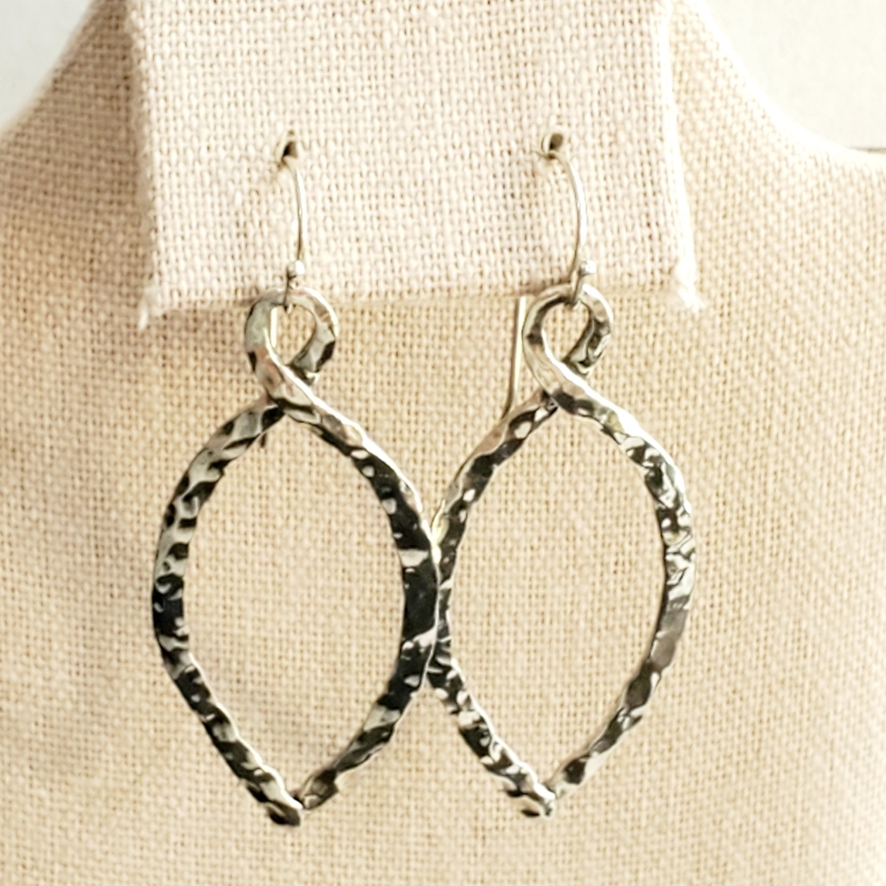 Or Paz PZ Sterling Hammered Marquise-Shaped Earrings Like-New Condition - Picture 2 of 11